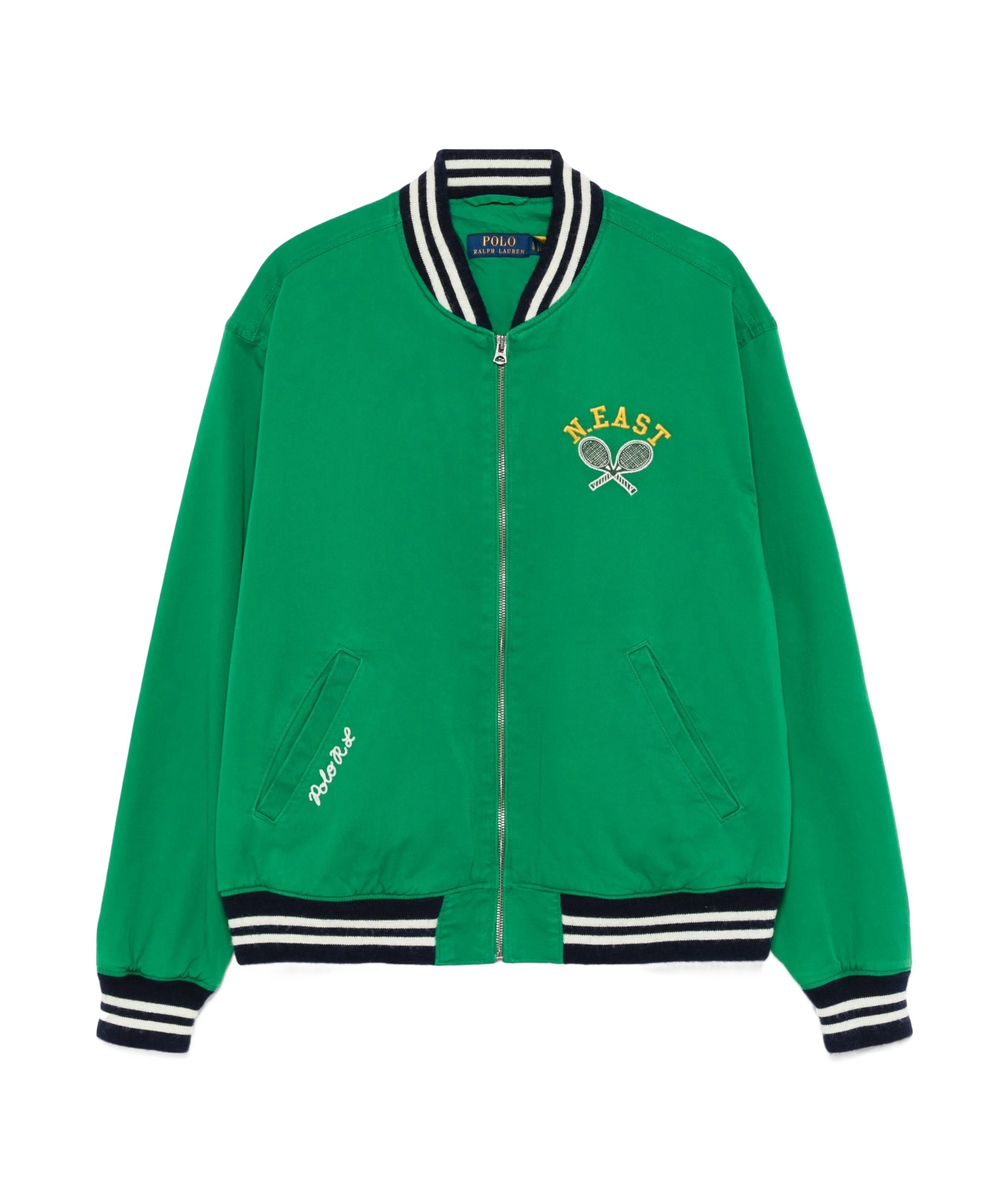 Polo Ralph Lauren Mens Green Tennis Logo-embroidered Cotton-twill Varsity Jacket Xl In Grass Green