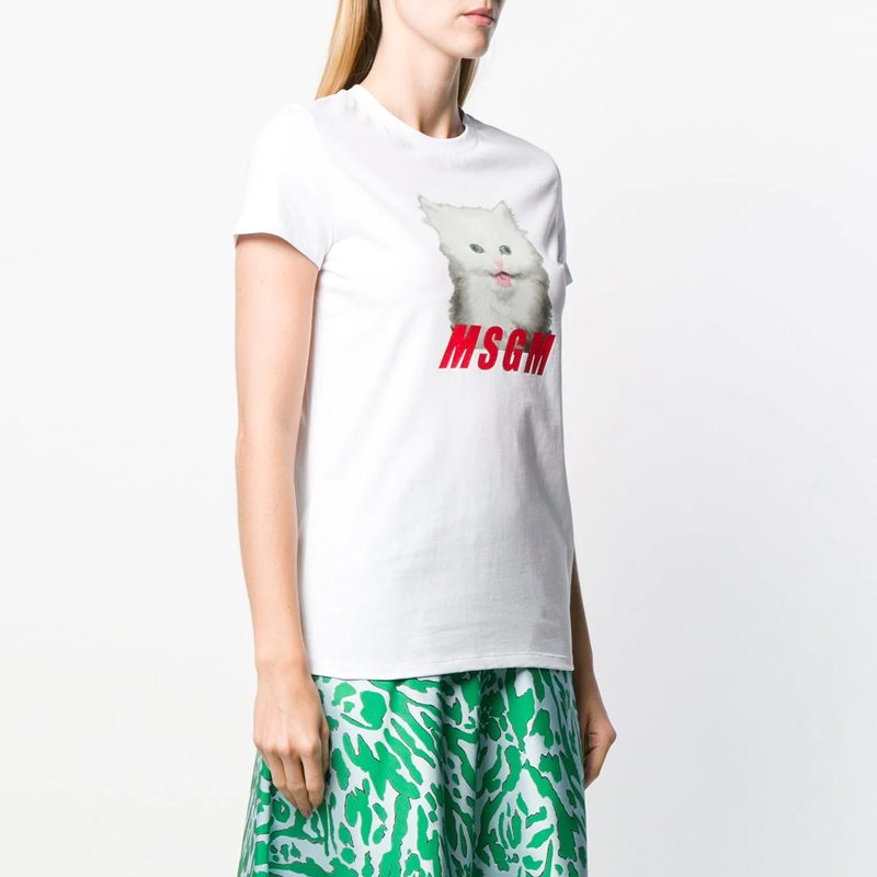 Msgm Cat Printed Logo Short-sleeved T-shirt In White