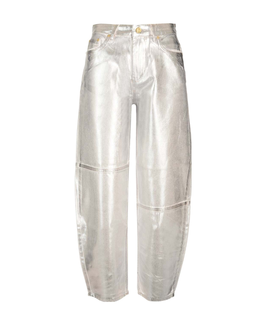 Ganni Metallic-finish Organic-cotton Tapared Jeans In White