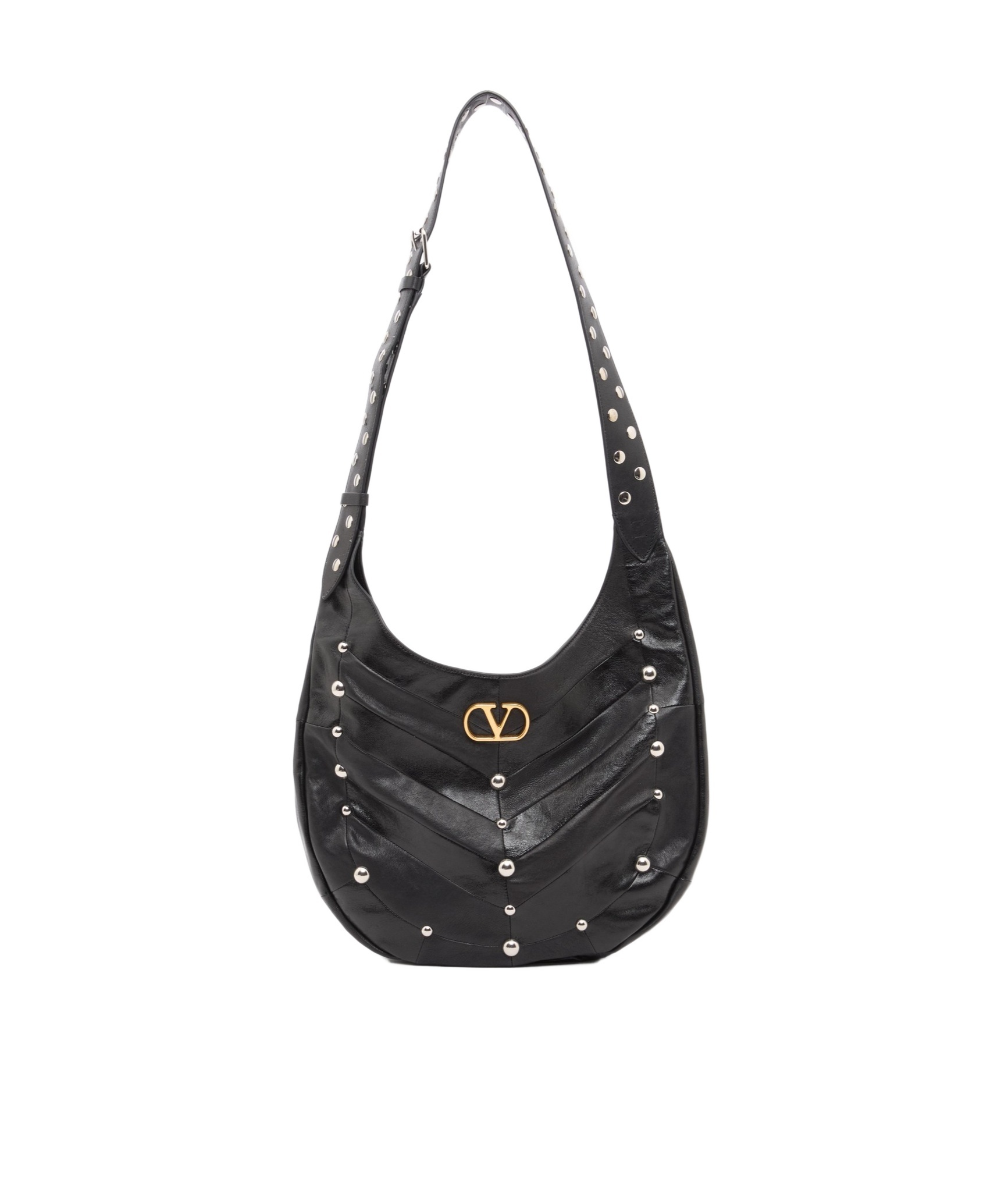 Valentino Garavani Garavani Hoboho Small Nappa Leather Hobo Bag With Chevron Pattern And S In Black