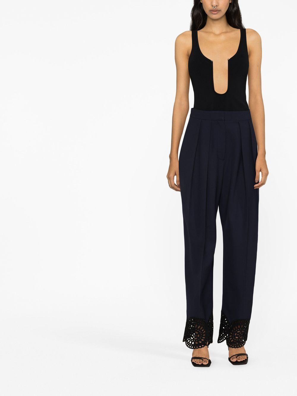 Stella Mccartney Stella Mc Cartney Navy Blue Stretch Polyester Blend Pant In Black