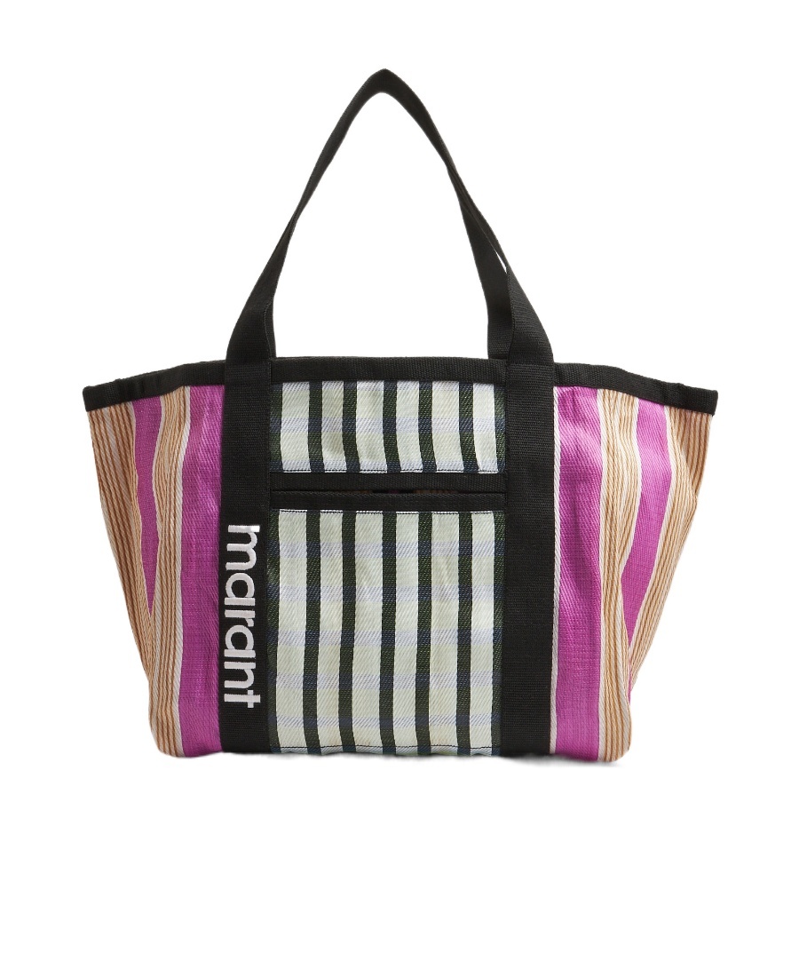 Isabel Marant Stripe Pattern Canvas Tote Bag In Black