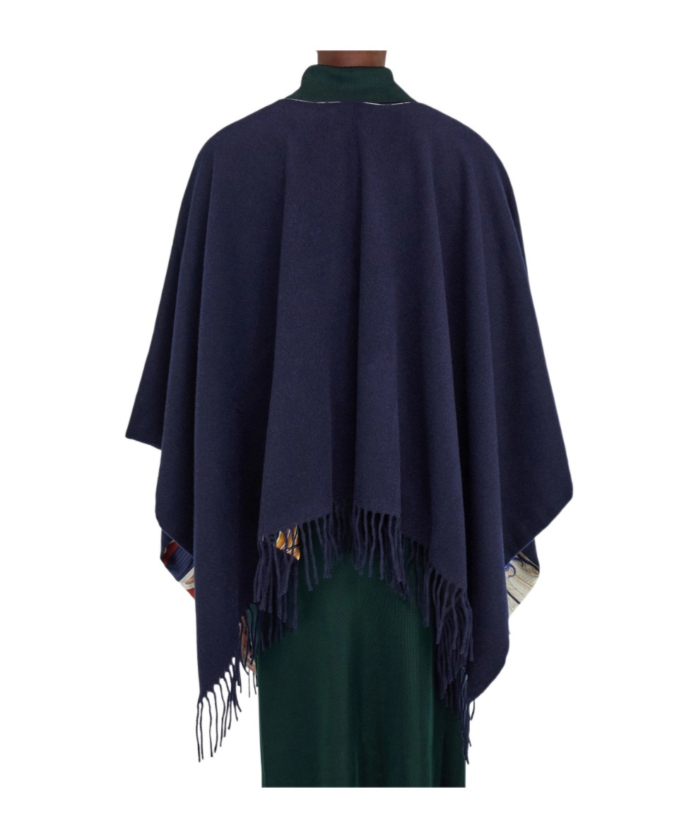 Ferragamo Cashmere And Silk Reversible Cape In Blue