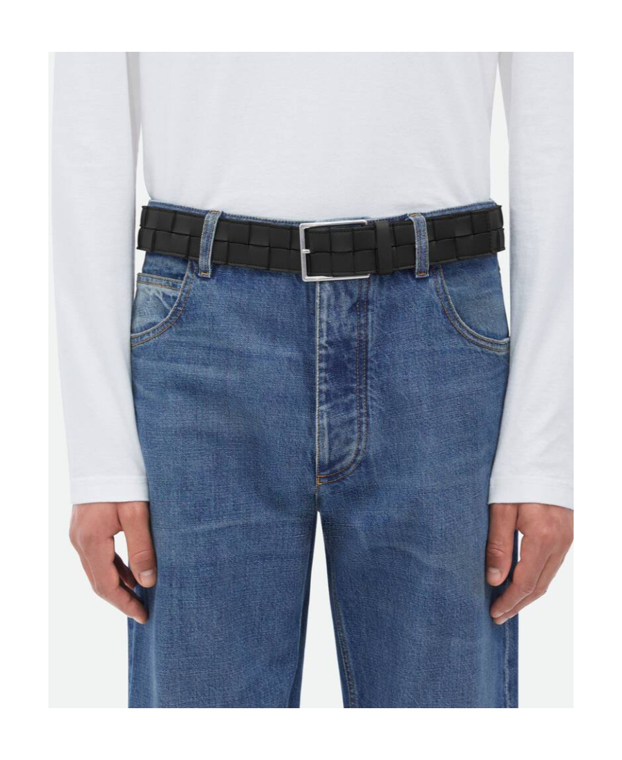 Shop Bottega Veneta Logo Woven Belt In Black