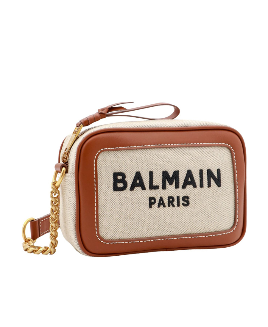 Balmain B-army Canvas And Leather Clutch In Nude