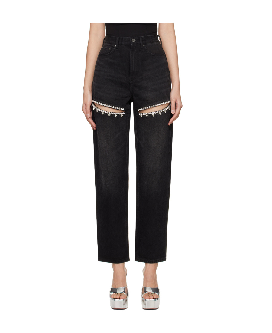 Shop Area Embellished Slit Mid-rise Jeans In Black