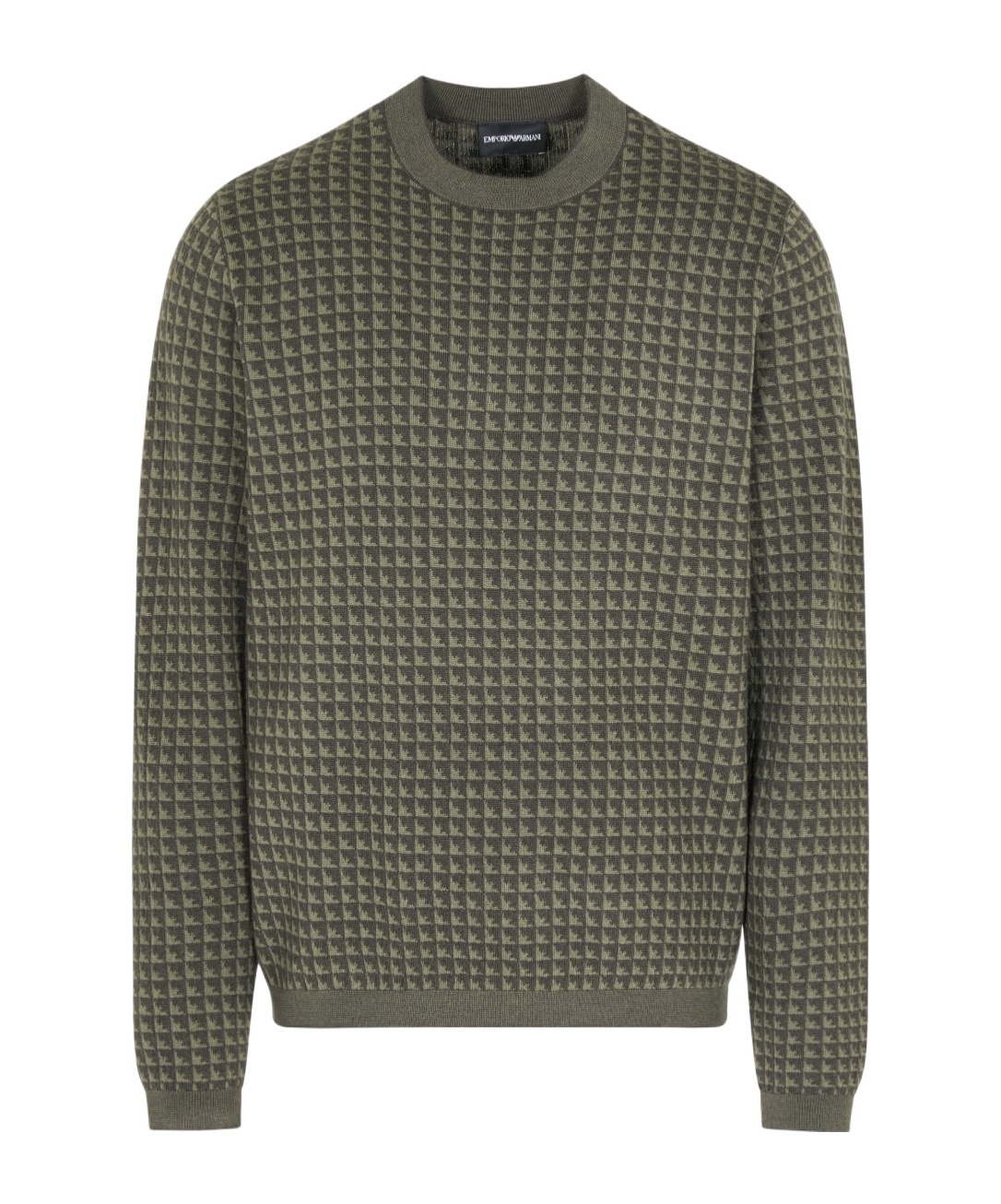 Emporio Armani Mens Squares 06k0 Embossed-pattern Crew-neck Regular-fit Wool Jumper Xxxl In Green