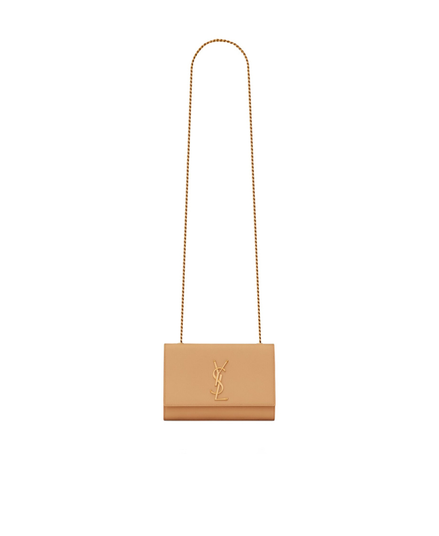 Saint Laurent Logo-plaque Crossbody Bag In Nude