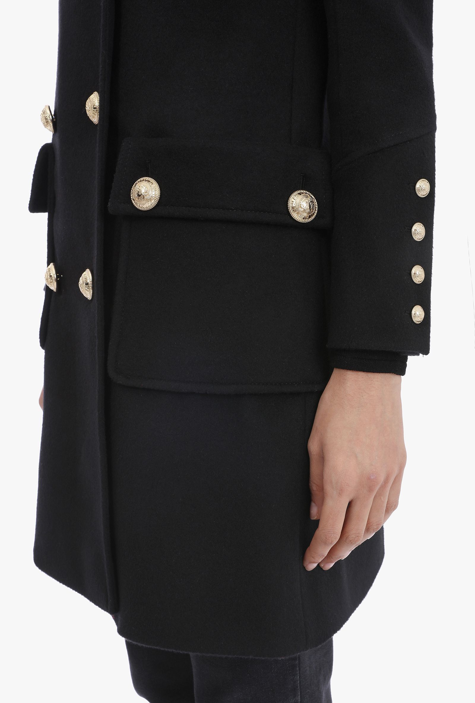 Shop Balmain Double-breasted Coat In Black
