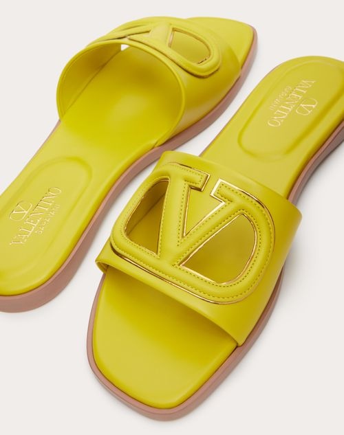 Valentino Vlogo Cut-out Leather Slides In Yellow