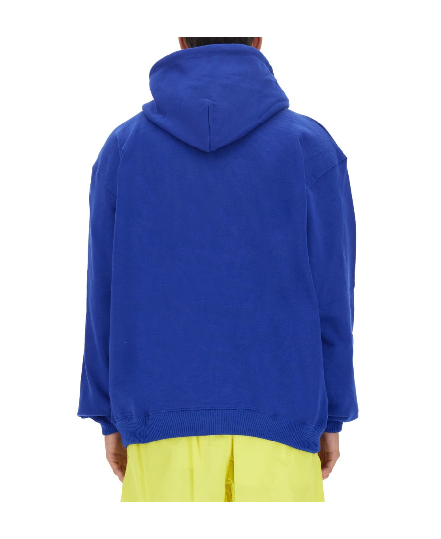 Msgm Graphic Print Hooded Sweatshirt With Kangaroo Pocket In Blue