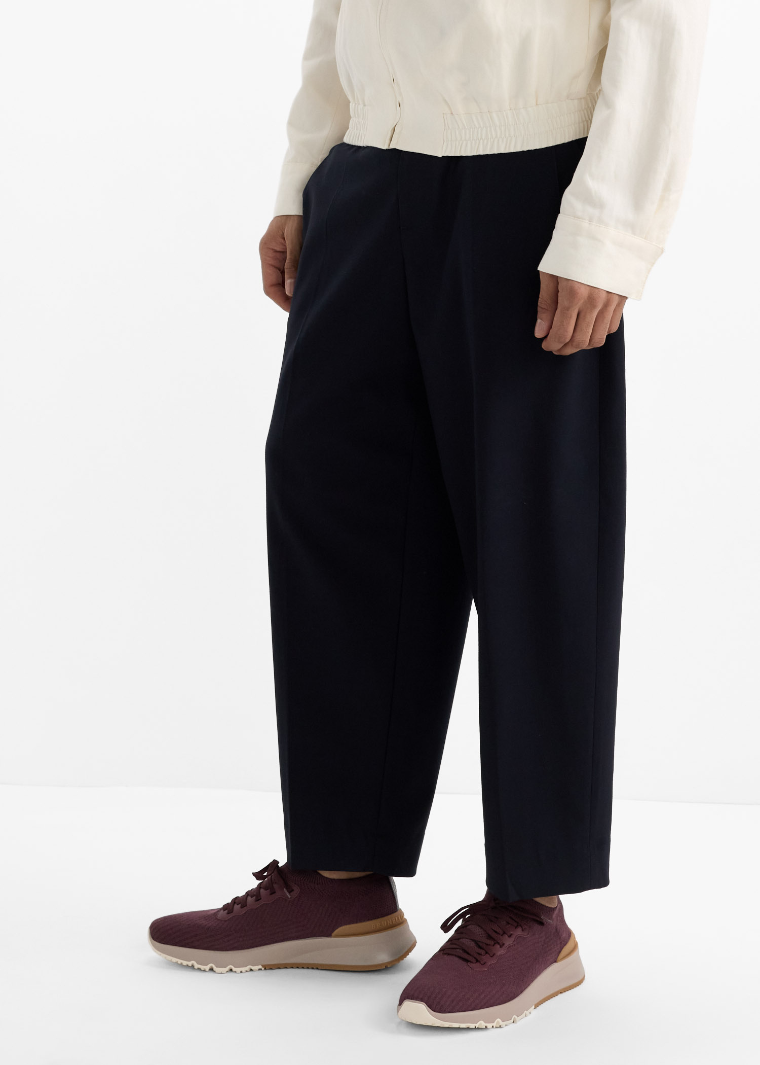 Brunello Cucinelli Men Burgundy Knit And Leather Runners In Burgundy
