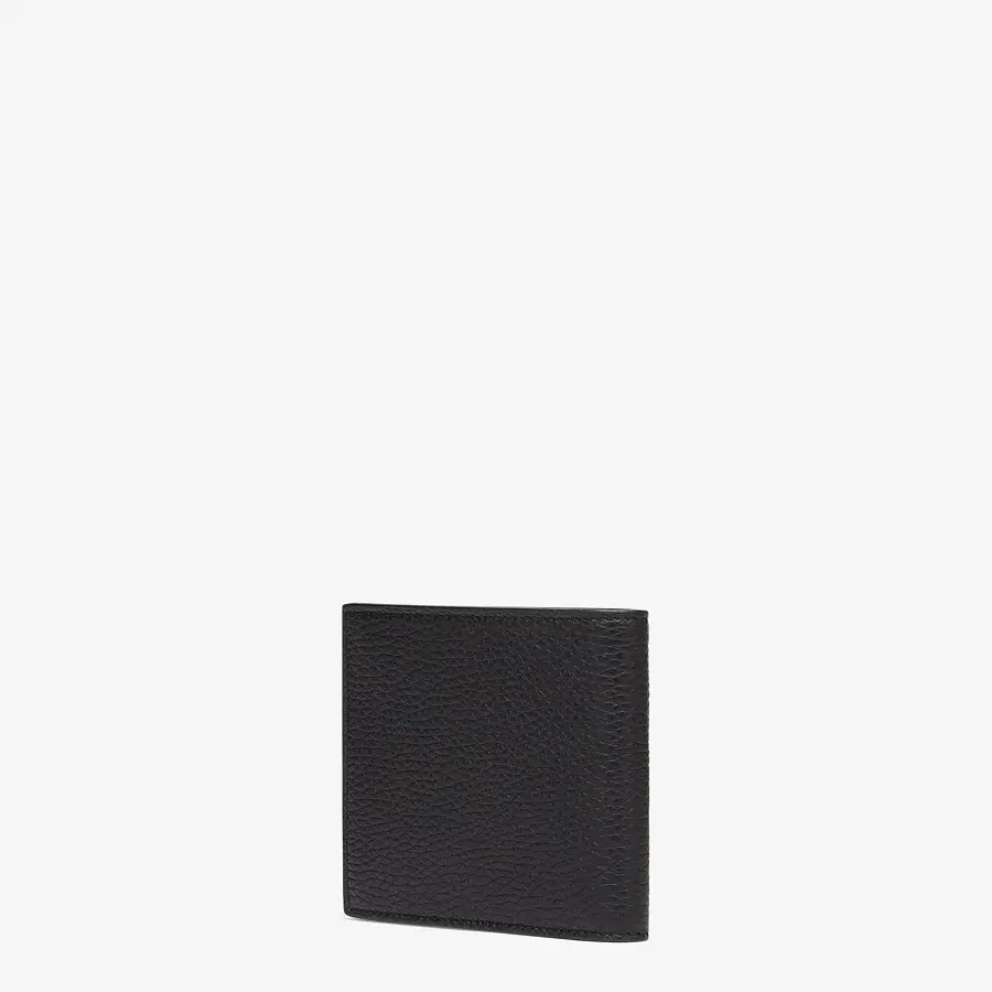 Fendi Ff-logo Pebbled-leather Bi-fold Wallet In Black