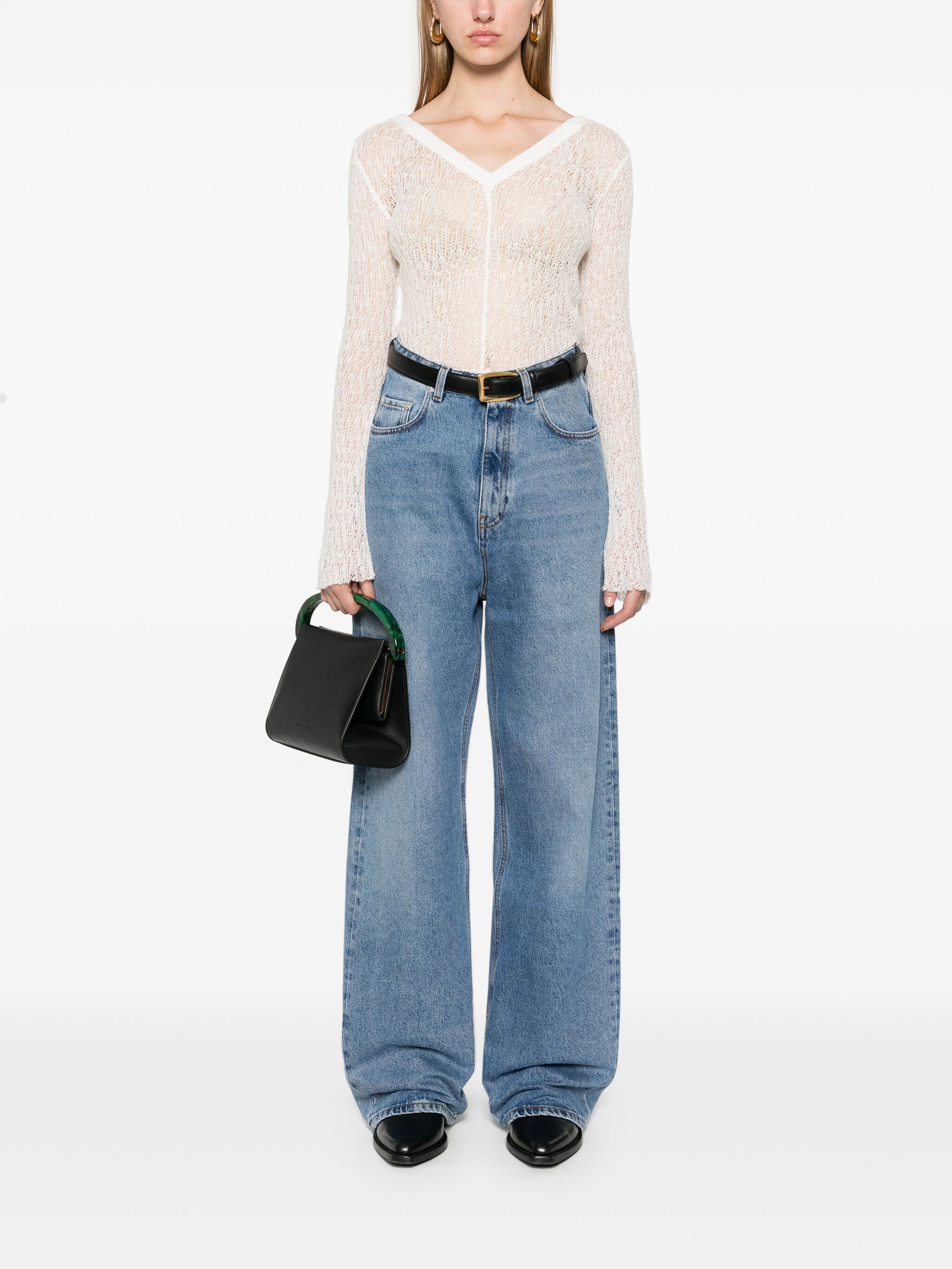 Séfr Maeve Open V-neck Wool Knit In White