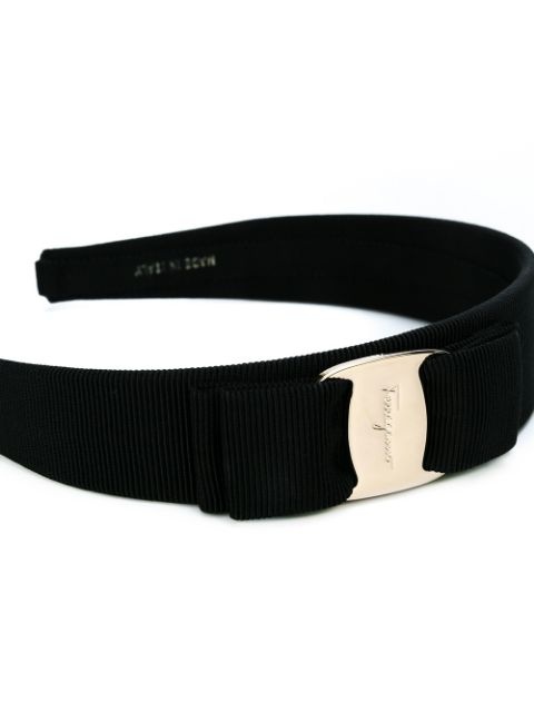 Ferragamo Black Headband With Bow And Logo Plaque In Black