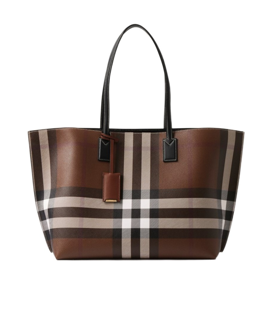 Shop Burberry Checked Logo-tag Tote Bag In Black