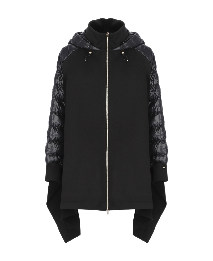 Herno Hooded Cotton Knitted Cape In Black