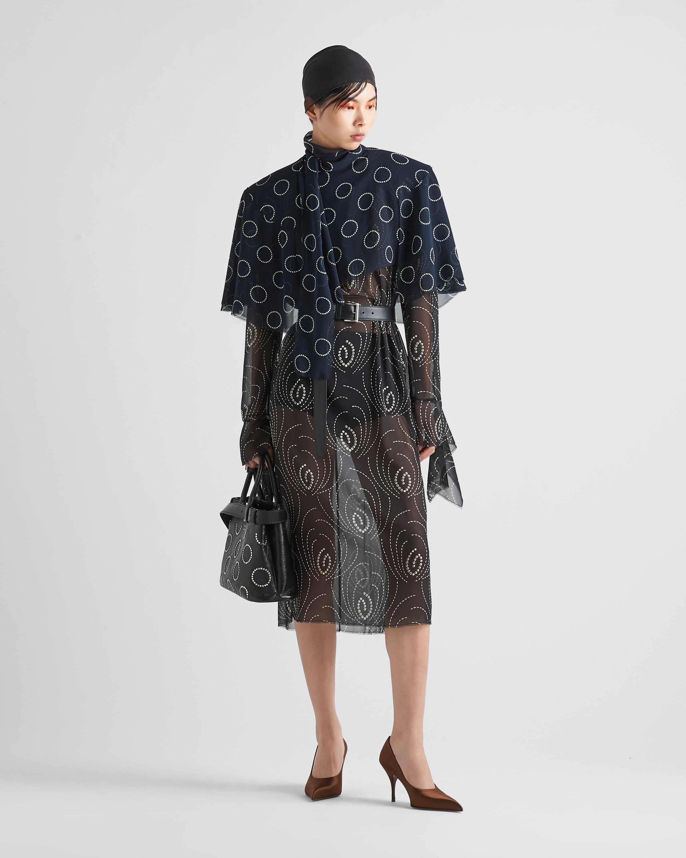 Prada Printed Georgette Dress In Black