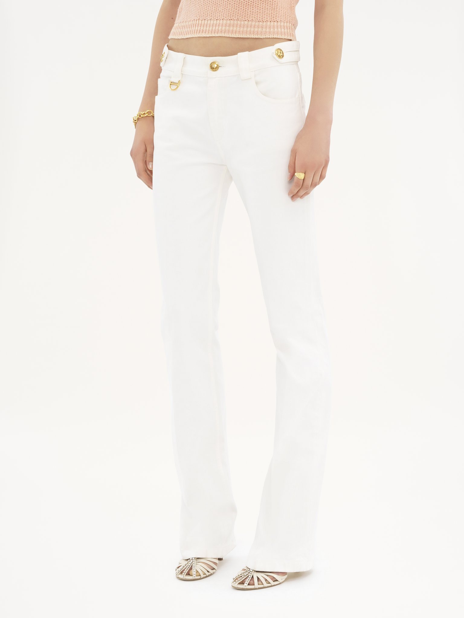 Shop Chloé Cotton Straight-leg Trousers In White