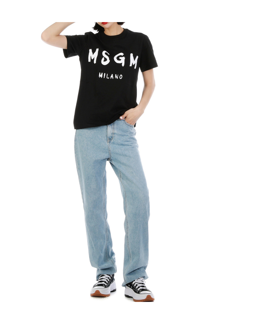Msgm Black Printed T-shirt In Black