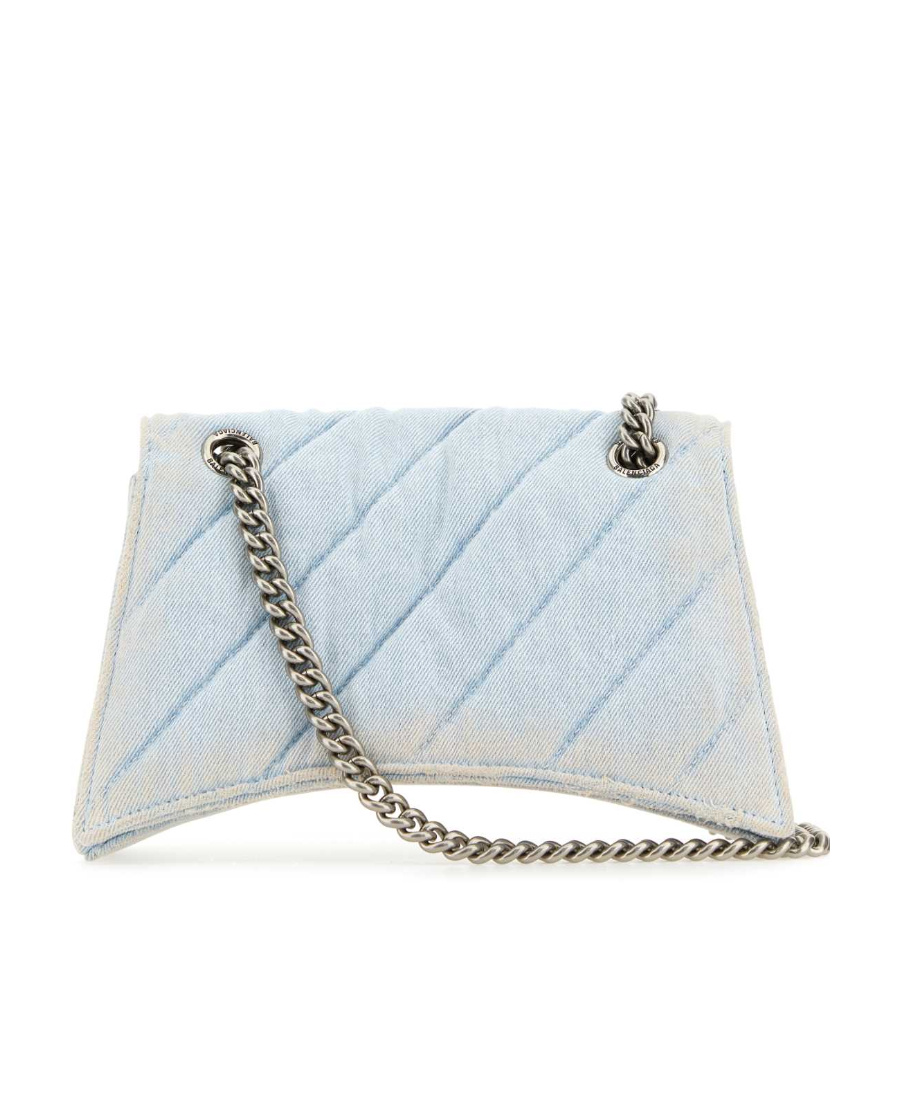 Balenciaga Light Blue Denim Crush M Shoulder Bag In Blue