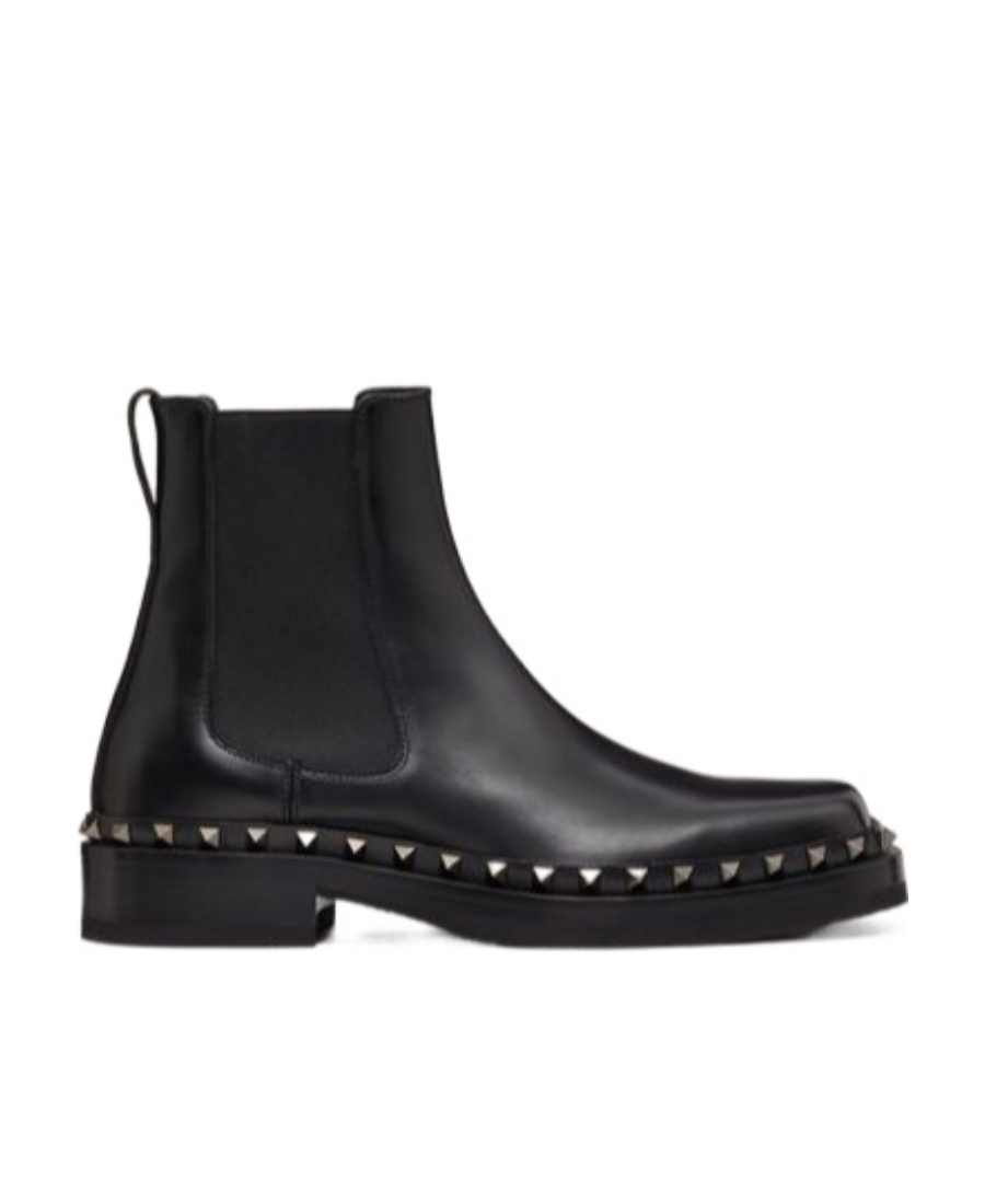 Valentino M-way Rockstud Ankle Boot In Calfskin Leather In Black