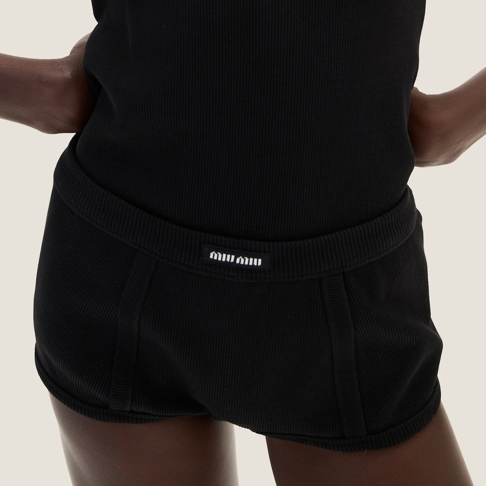 Miu Miu Rib Knitted Boxer Shorts In Black