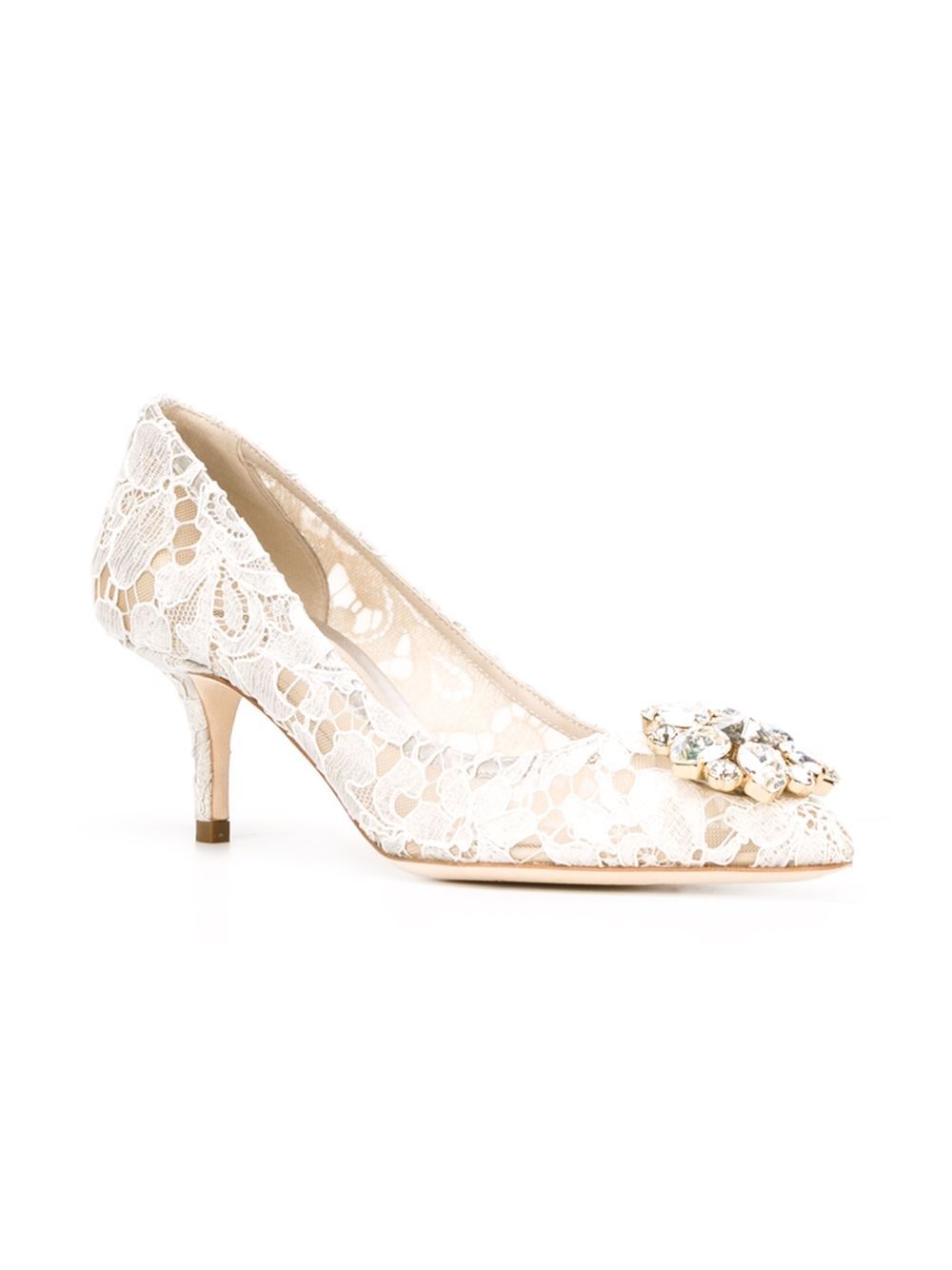 Dolce & Gabbana Lace Rainbow Pumps With Brooch Detailing Shoes In White