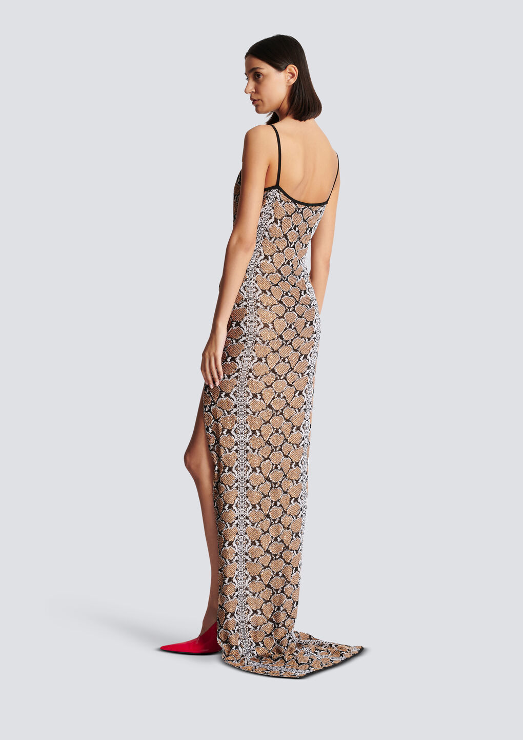 Balmain Snakeskin-jacquard Sequin-embellished Dress In Nude