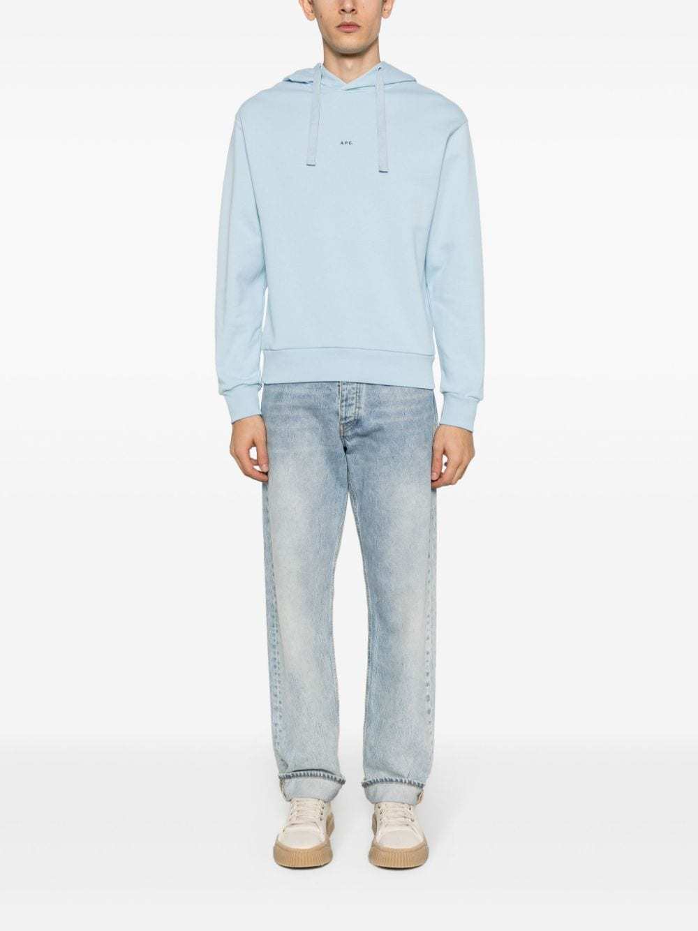 Apc A.p.c. Logo Printed Drawstring Hoodie In Blue