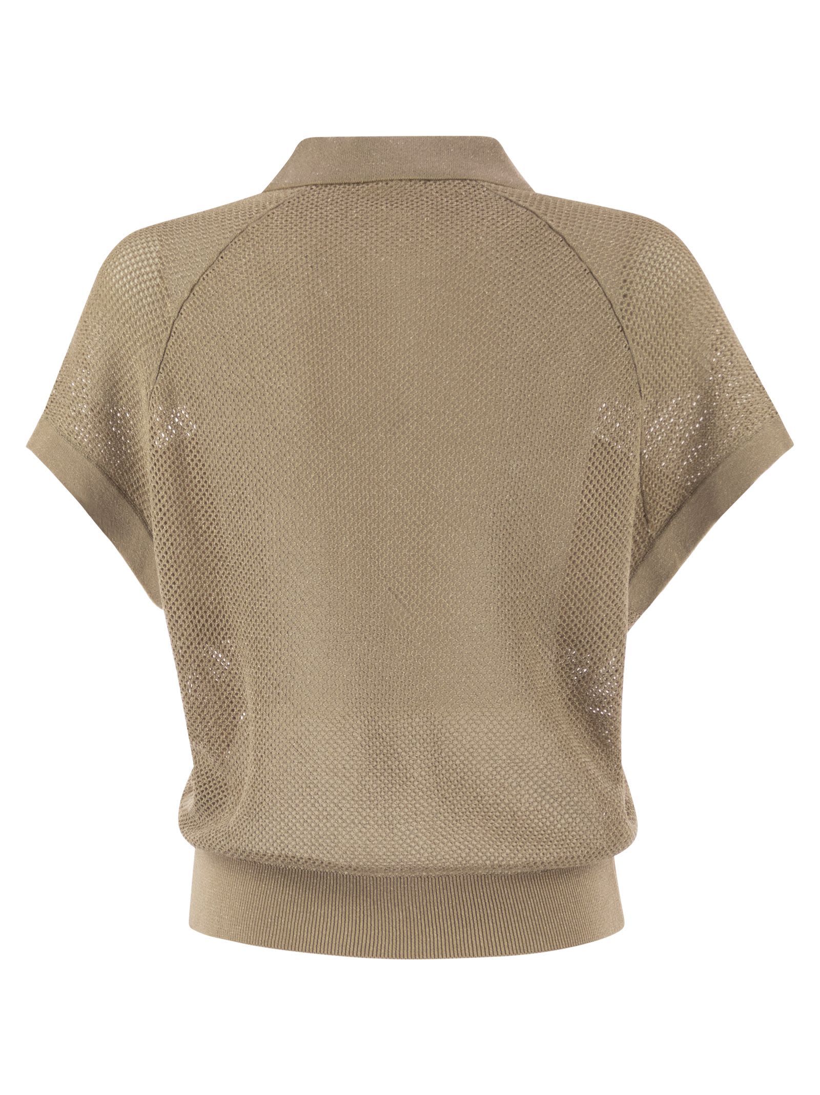 Peserico Women Tricot Polo Shirt In Pure Cotton Crepe Yarn In Brown
