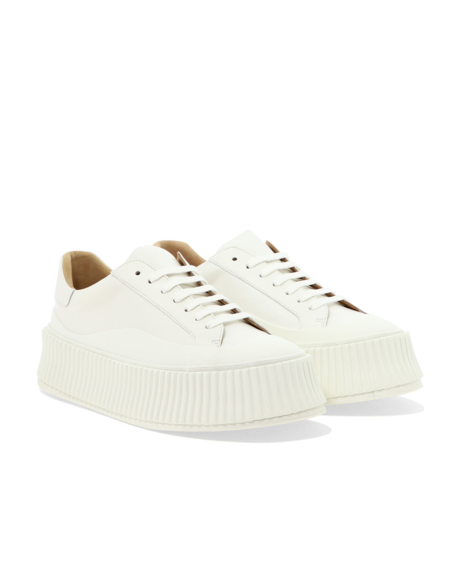 Jil Sander Leather Flatform Sneakers In White