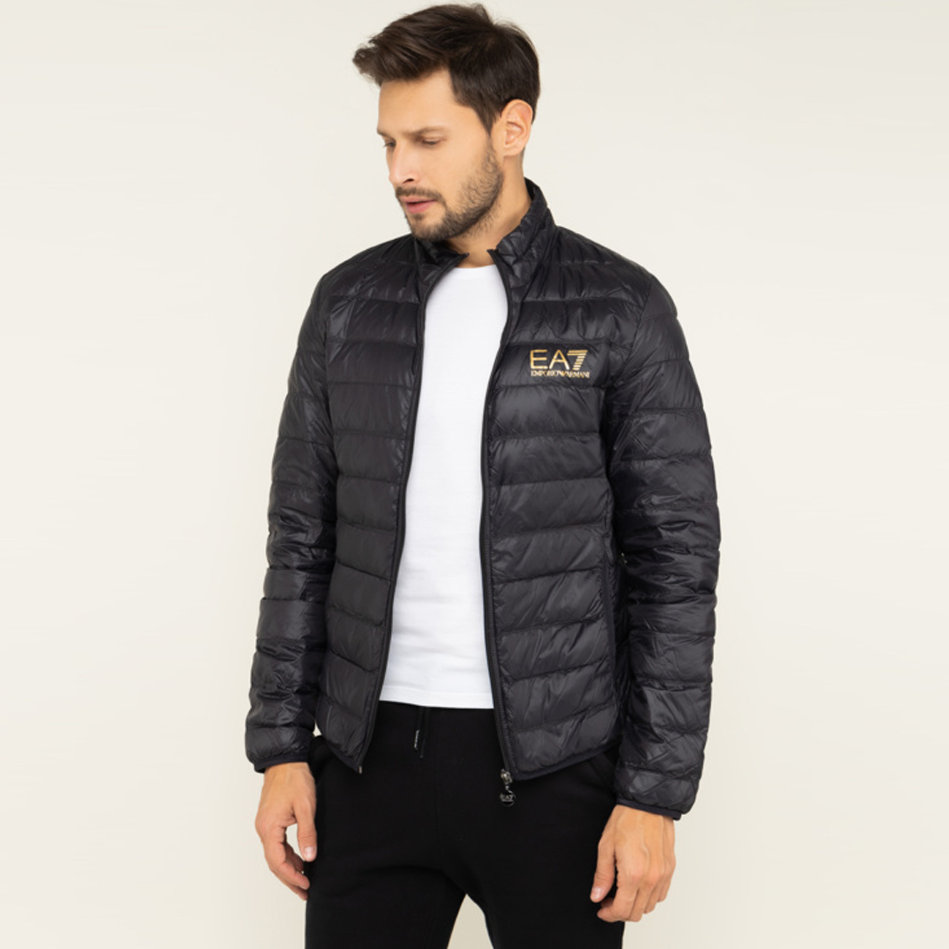 Ea7 Packable Down Jacket With Front Zip Core Identity In Black