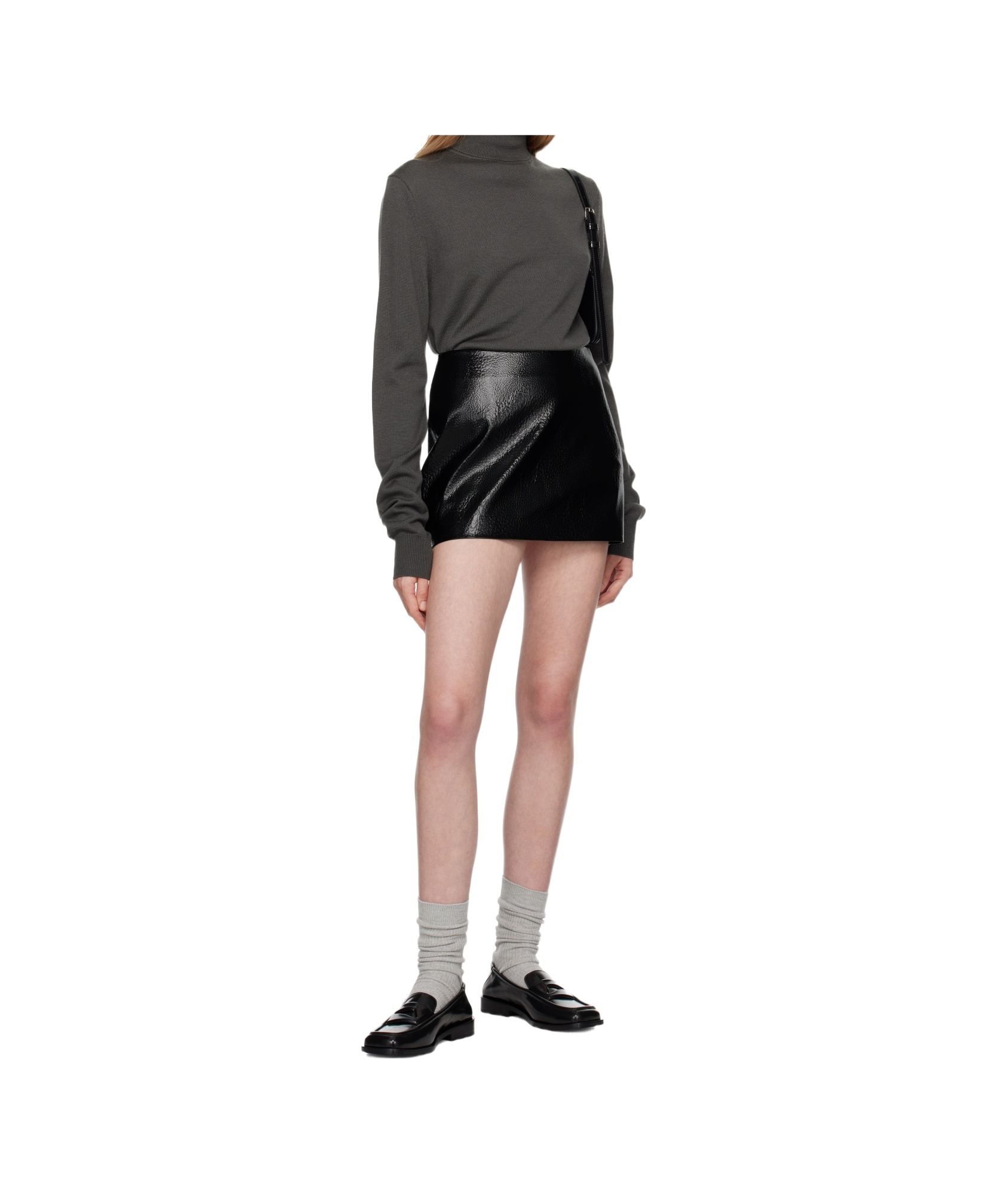 THE FRANKIE SHOP BLACK MARY CRACKLED FAUX-LEATHER MINISKIRT