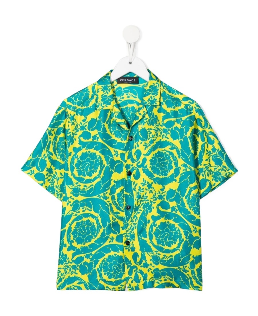 Versace Tie-dye Short-sleeve Shirt In Green