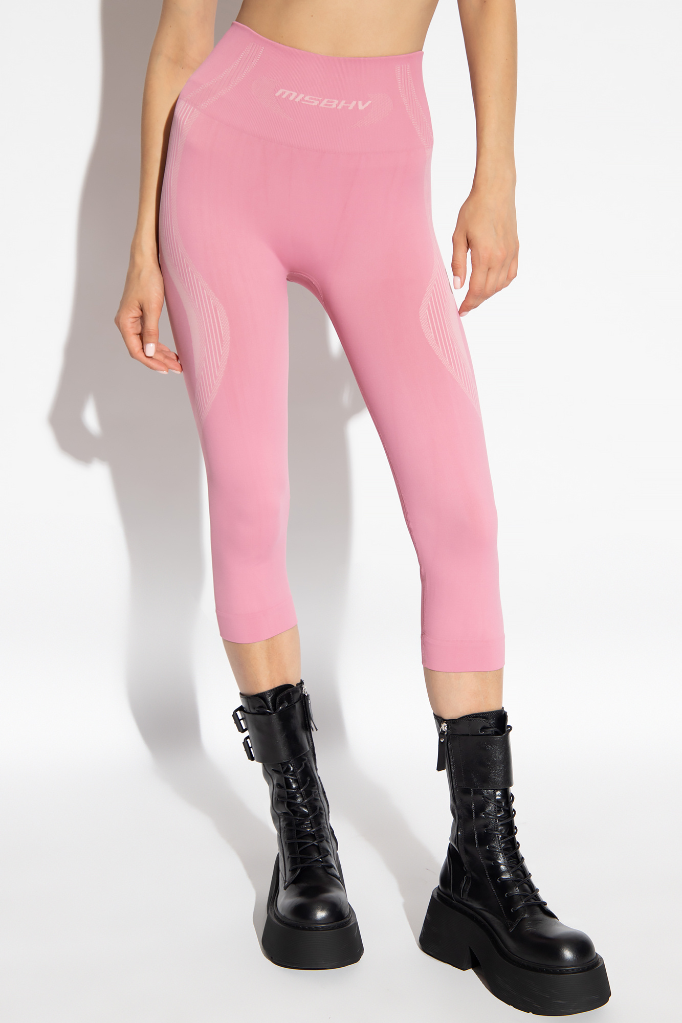 Misbhv Logo-print Cropped Leggings In Pink
