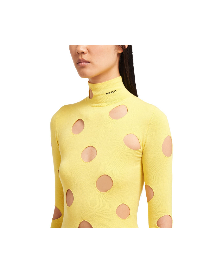 Prada Hollowed-out High-neck Pullover In Yellow