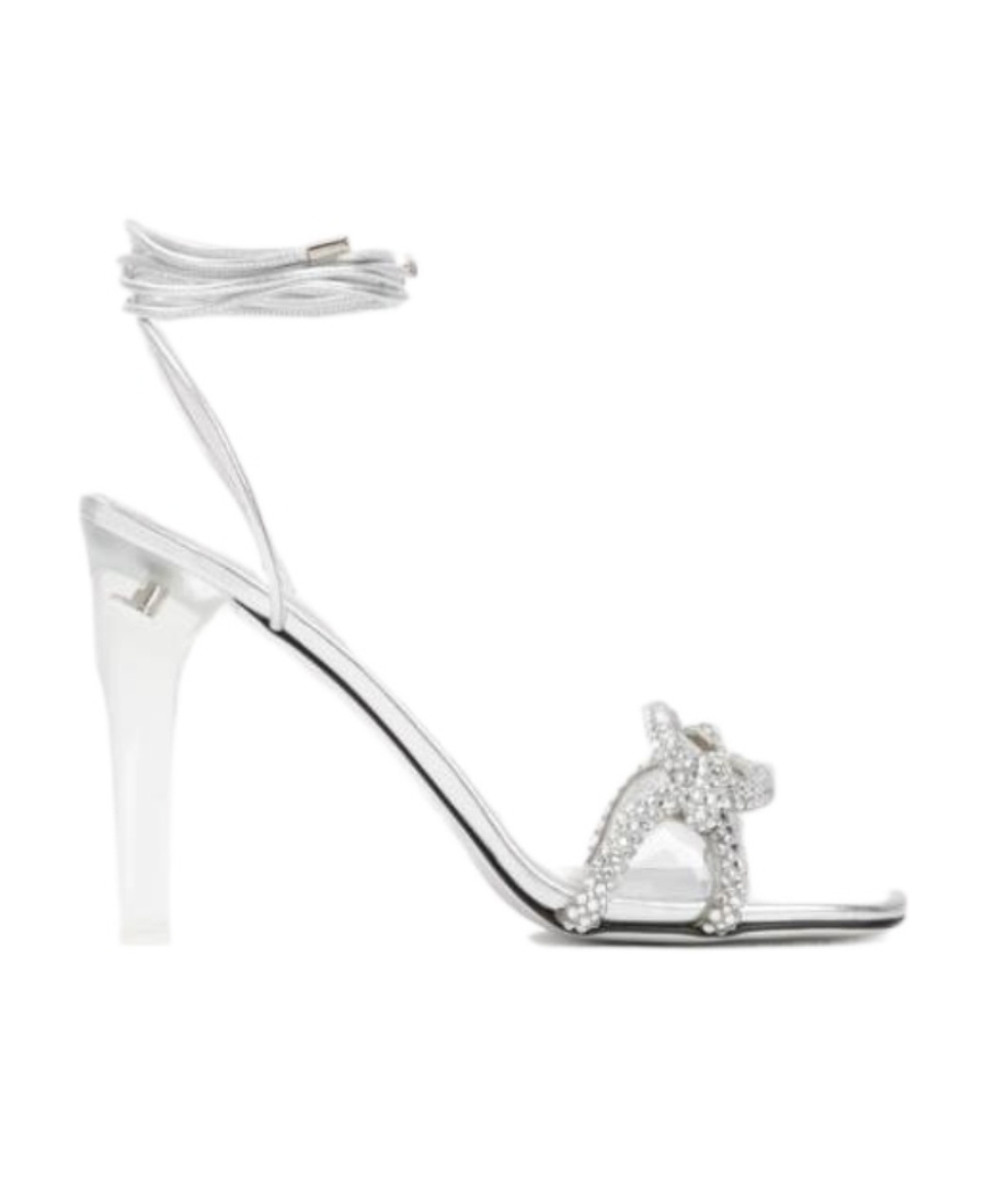 Valentino 100 Crystal Chain Sandals In Metallic