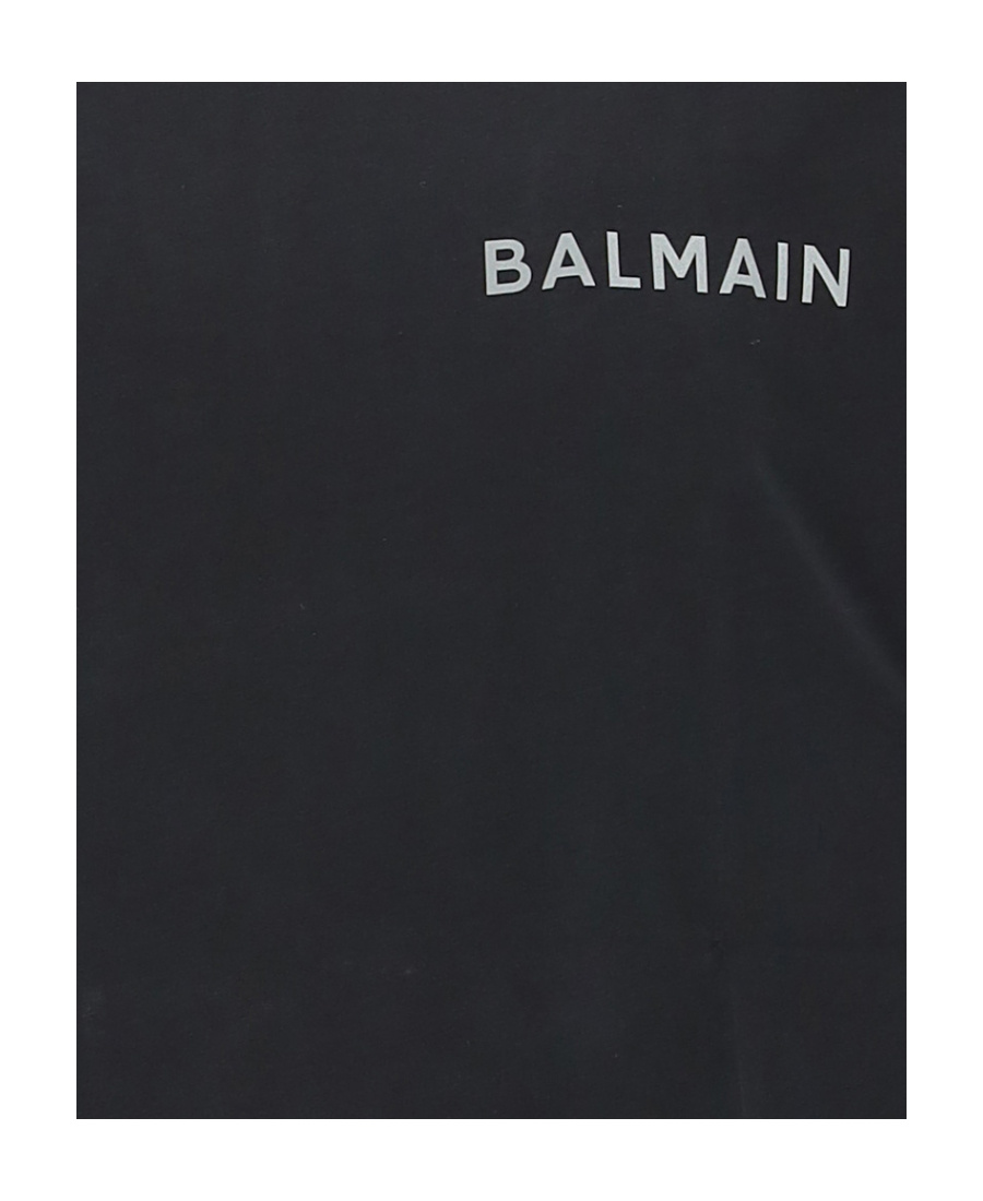 Balmain Black Crewneck T-shirt With Logo Print In Cotton Man
