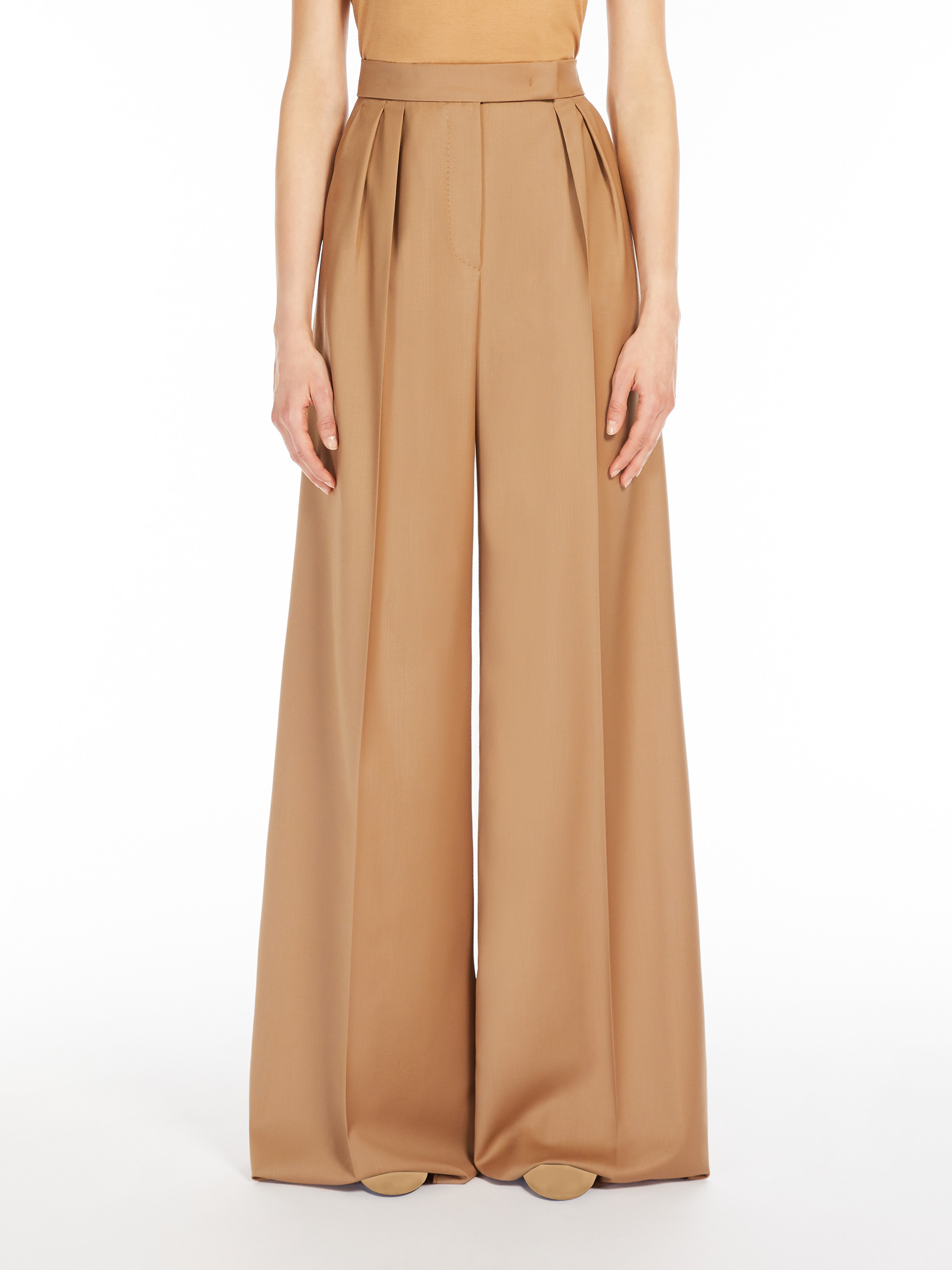 Max Mara Lvr Exclusive Camel Flannel Wide Pants In Nude