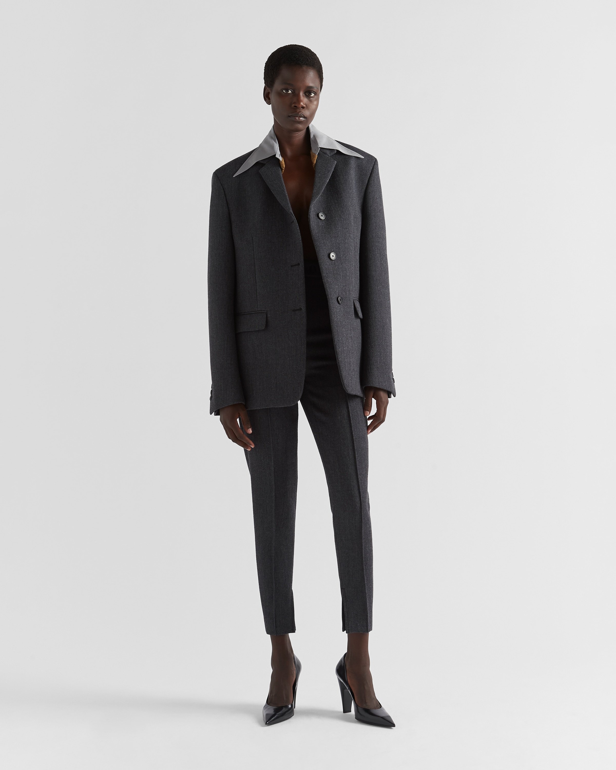 Prada Stretch Natte Wool Casual Pants In Gray