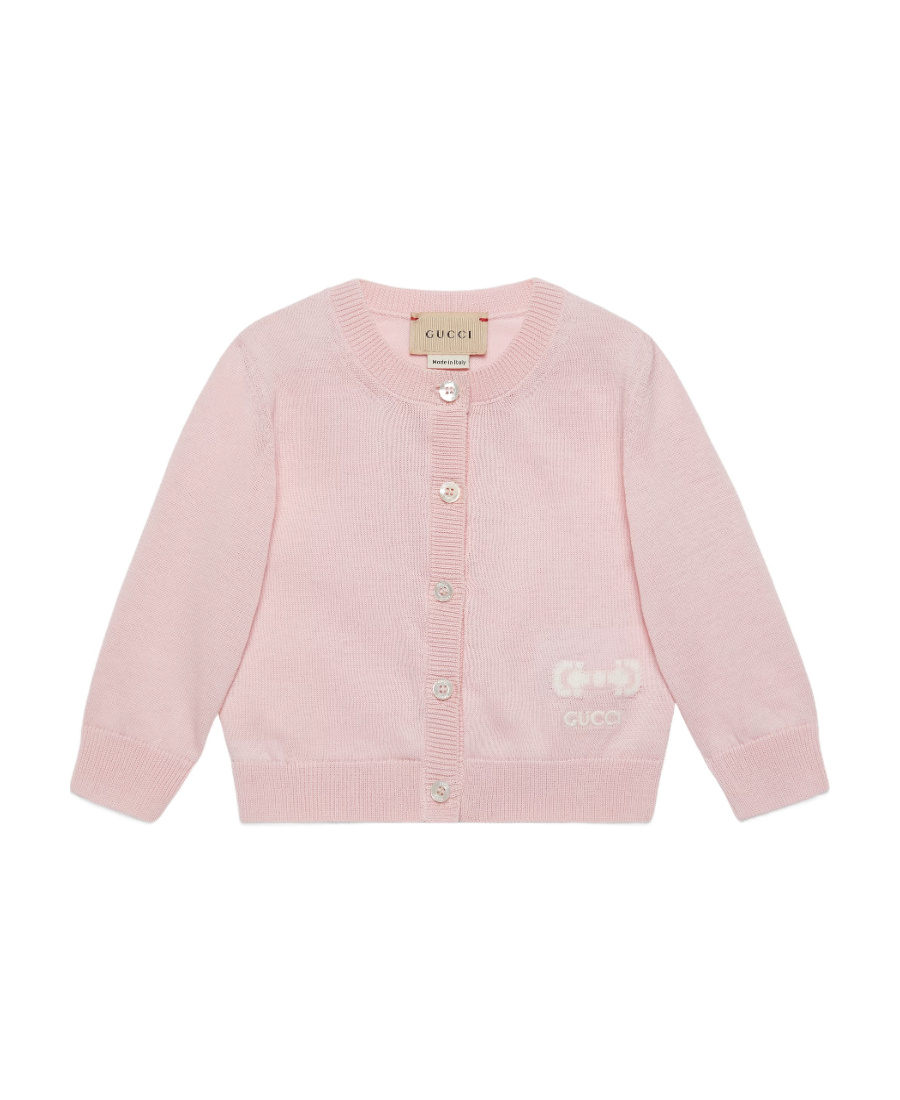 Gucci Horsebit Logo Jacquard Knit Cardigan In Pink