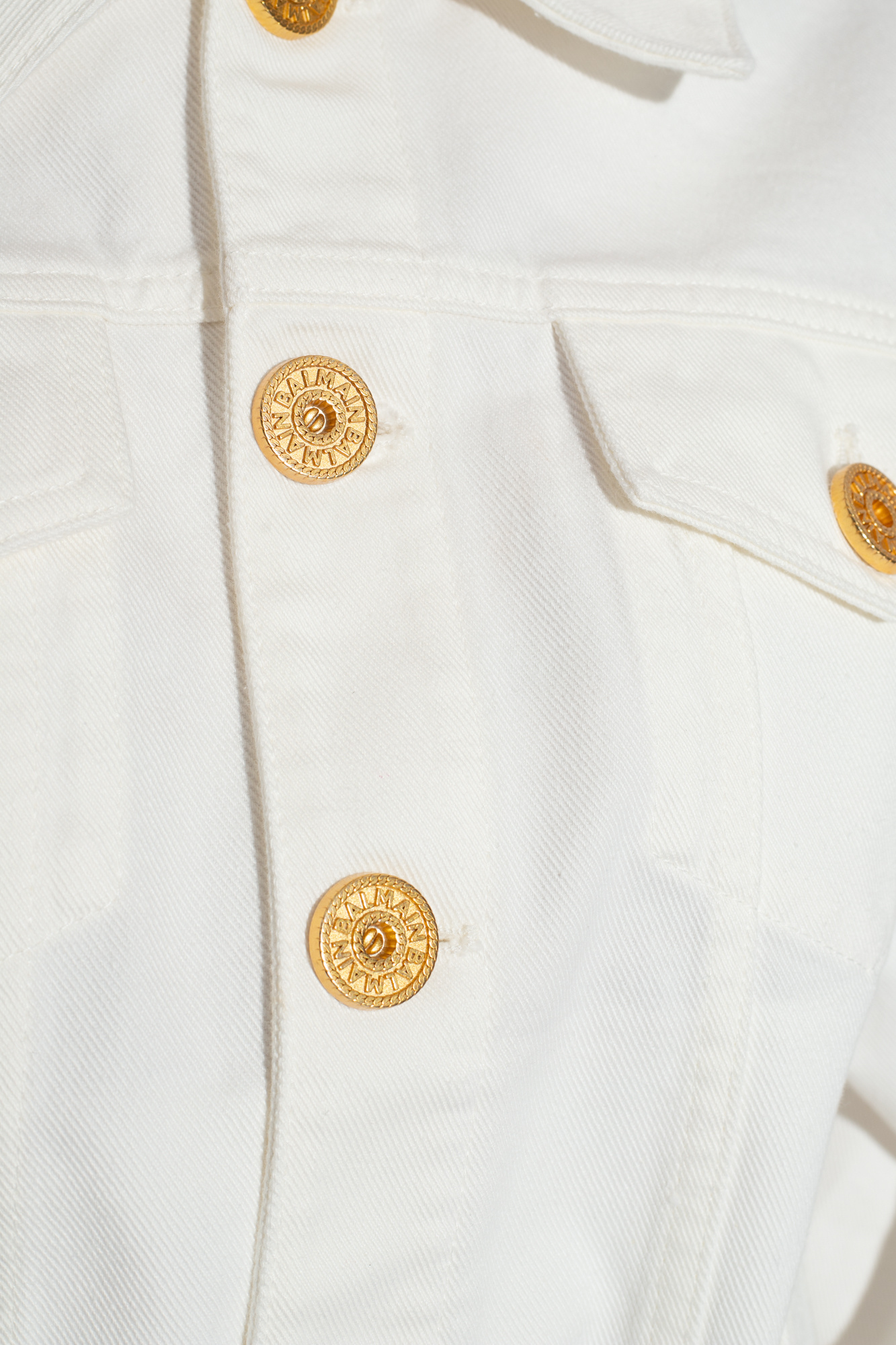 Balmain Cotton Denim Buttoned Crop Jacket In White