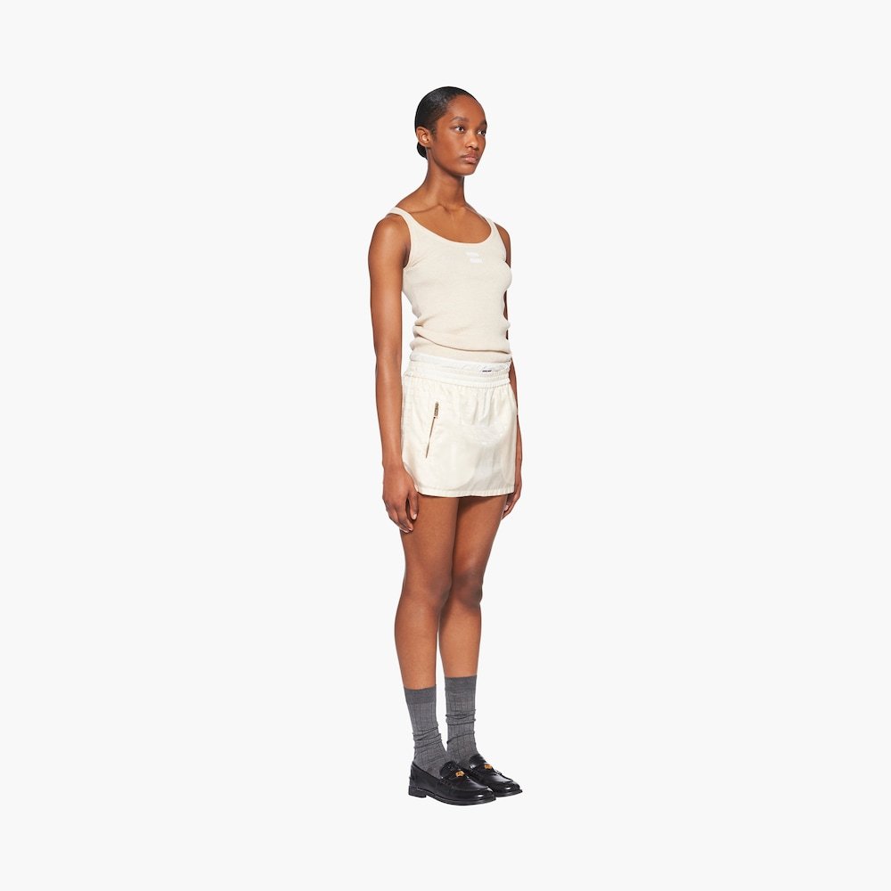 Miu Miu Nylon Miniskirt In Nude