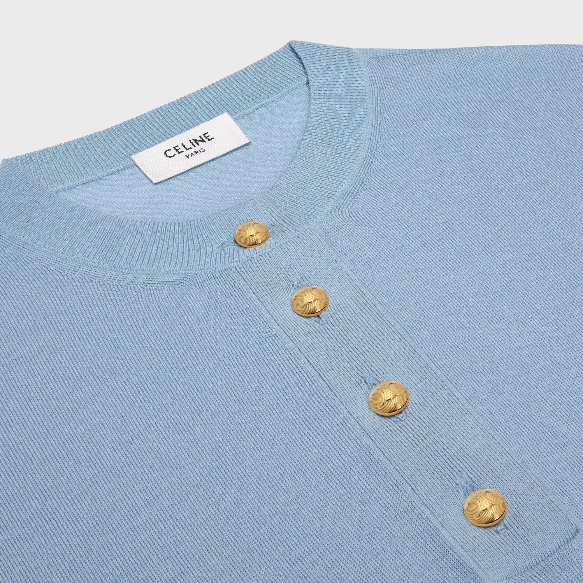 Celine Triomphe Crew Neck Sweater In Fine Wool In Light Blue