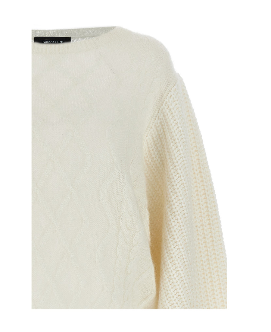 Shop Fabiana Filippi Crewneck Cable-knit Jumper In White