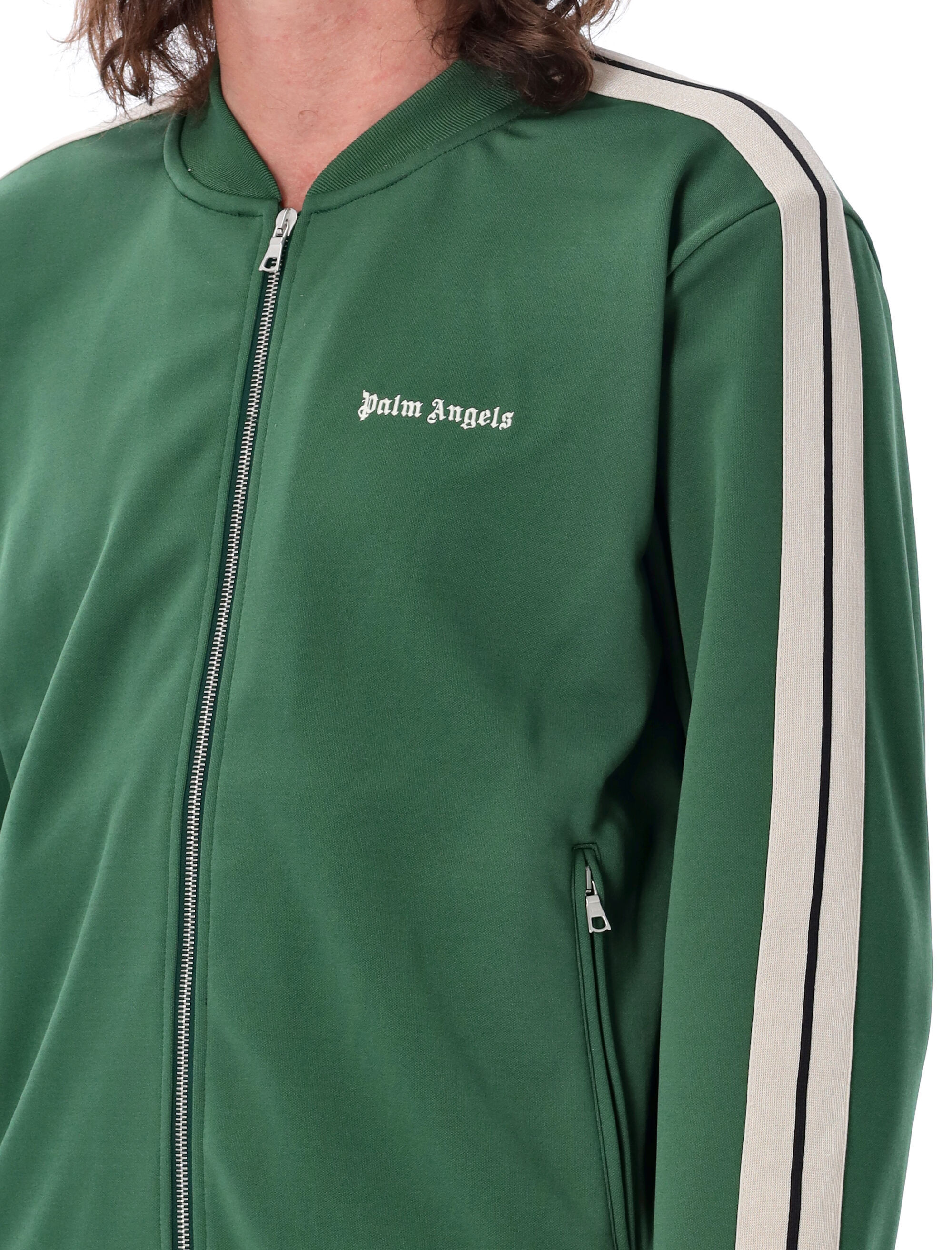 Shop Palm Angels Logo Printed Zipped Jacket In Green