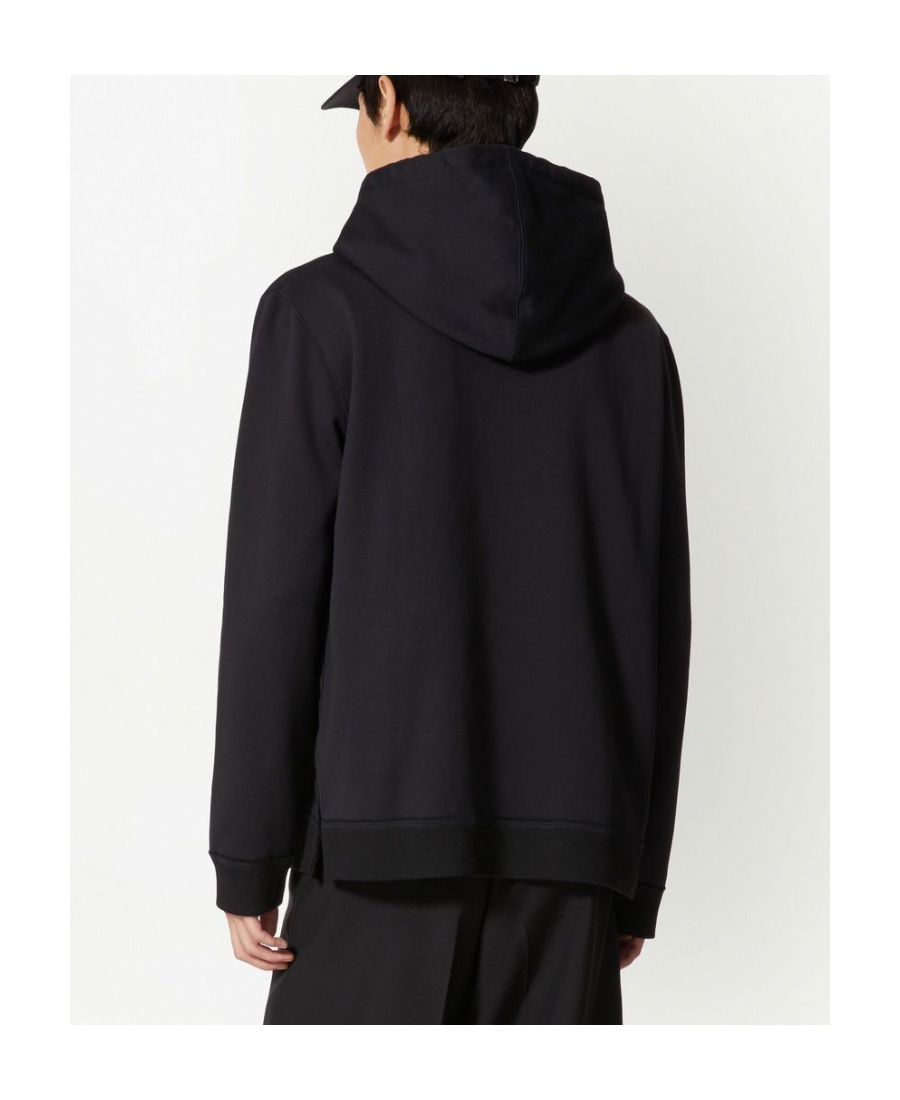 Valentino Embellished Hooded Sweatshirt With Drawstring And Pouch Pocket In Black