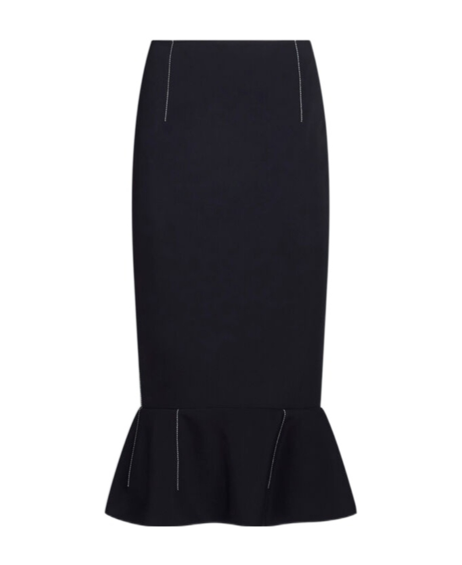 Marni Contrast-stitching Peplum-hem Skirt In Black