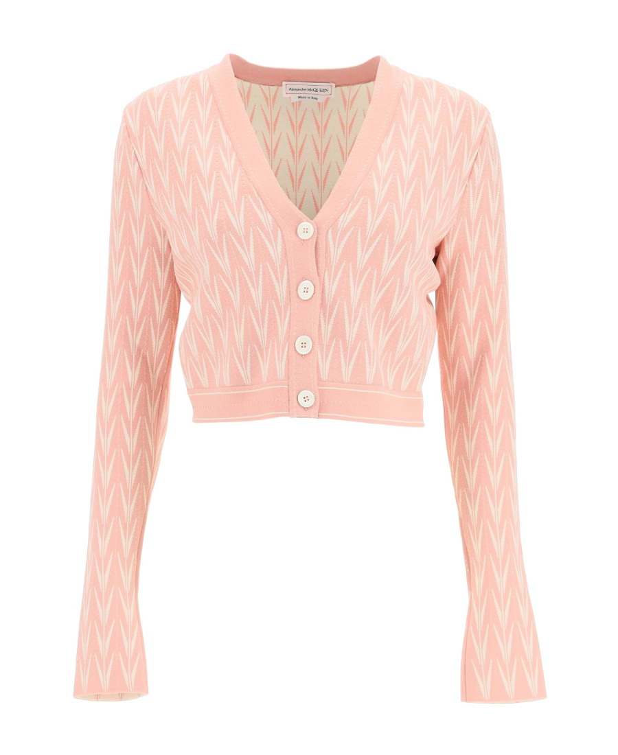 Alexander Mcqueen Abstract Pattern Knitted Cardigan In Pink